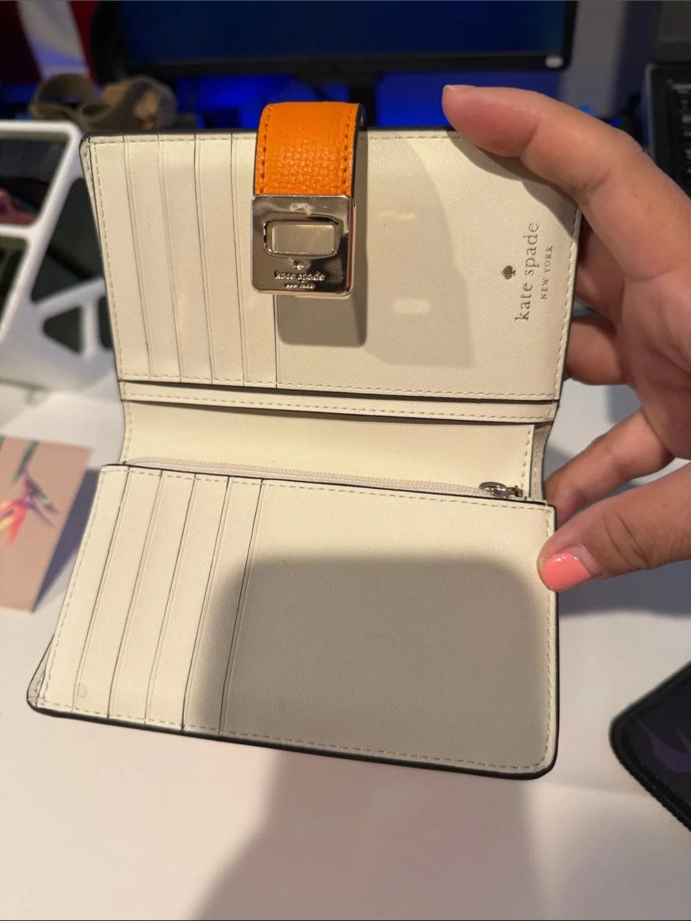 Orange Leather Folio Phone Case with Turn-Lock Closure